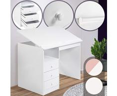 Escritorio Juvenil con Cajones - 100x55x73cm, Tablero Inclinable, MDF, Blanco - Mueble Moderno para Despacho y Estudio, Mesa de Dibujo Reclinable, Estación de Trabajo para Ordenador