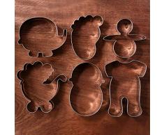 KENIAO Cortadores de Galletas de Fiesta Bebé Moldes para Galletas - 6 Piezas - Pijamas, Cochecito de Bebé, Elefante, Bebé, Pie y Chupete - Acero Inoxidable