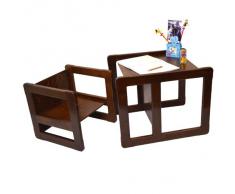 3 en 1 Muebles Multifuncional Para Niños Conjunto De Una Mesa Multifuncional y Una Silla Multifuncional o Multifuncional Para Adultos, Nido De Dos Mesas de Café Nido Hecha de Madera de Haya Maciza Barnizado Oscuro