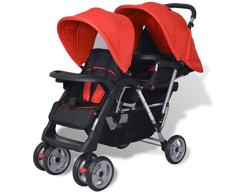 mewmewcat Plegable Silla gemelar para Gemelos y Hermanos Carrito Gemelar Silla de Paseo Cochecito de Bebé Capacidad 118x41x108cm Rojo y Negro