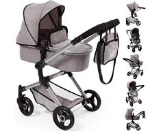 Bayer Design-Cochecito de muñecas Neo Vario con Bolso Cambiador, Convertible, Plegable, Color Gris con Corona (18410AA)