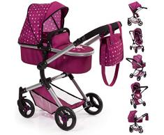 Bayer Design-Cochecito de muñecas Neo Vario con Bolso Cambiador, Convertible, Plegable, Color Rojo con Hada y patrón (18467AA)