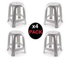 4X Taburete Silla de plástico Asiento apilable Banco jardín Camping Playa Gris