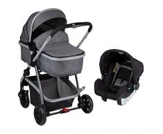 Safety 1st Hello Trio Set Carrito de bebé 3 en 1, Silla de Paseo Convertible en Capazo + Portabebé 0+, Cochecito reversible, reclinable y plegable compacto, burbuja de lluvia y cubrepié, Black Chic