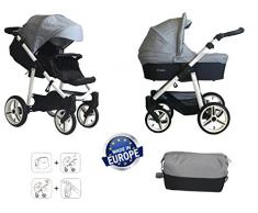 Vizaro ONYX 2020 Dúo 2 en 1 - Cochecito Bebé GAMA ALTA REAL - MARCA ESPAÑOLA - Ligero y funcional - Hecho en UE - TEXTILES MUY ALTA CALIDAD - Garantía 3 Años - Textil GRIS Chasis BLANCO