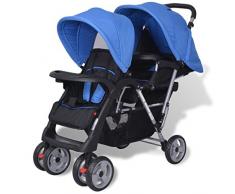 mewmewcat Plegable Silla gemelar para Gemelos y Hermanos Carrito Gemelar Silla de Paseo Cochecito de Bebé Capacidad de Peso 15kg Cada Uno Acero y Tela Oxford Azul y Negro 118x41x108cm