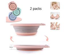 Bañera Plegable para Bebés, 2 Piezas Bañera Plegable para Bebés Lavabo Plegable de Silicona para Bebés Recién Nacido Lavabo para Bebés Lavado de Viaje Bebé Cara Pie (Rosa más azul)