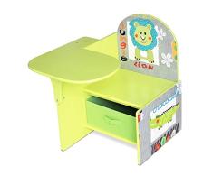 Lalaloom SWEET SEAT - Pupitre infantil de madera color verde para habitación bebe escritorio niños con asiento y cajón multifuncional 58,5x51,3x58,5cm