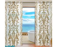 Yibaihe Cortina de Ventana Larga para Salón, Dormitorio, Cocina, Ventana, Diseño de Flores Doradas de Mordo, 55" DE Ancho x 78" DE Largo, 2 Unidades, Tela, Multicolor, 55" W x 84" L(140cm x 213cm)