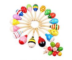 PIXNOR Maracas sonajero coctelera Musical juguetes de madera para niños 10 pcs (patrón de Color al azar)