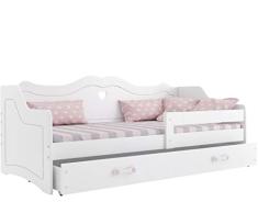 Cama individual infantil JULIA (colchon 160x80,somier y cajón GRATIS!) color blanco, diseño princesa