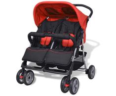 mewmewcat Plegable Silla gemelar para Gemelos y Hermanos Carrito Gemelar Silla de Paseo Cochecito de Bebé Capacidad 93x68x103 cm Rojo y Negro