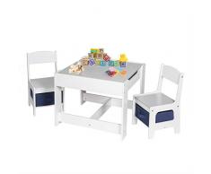 EUGAD Juego de Mesa y 2 Sillas Infantiles Grupo de Asientos para Niños Muebles de Madera y MDF para Niños con Espacio de Almacenamiento Gris + Blanco 0001ETZY