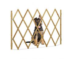 Relaxdays Barrera Perros, Puerta Seguridad Escalera, Valla Extensible hasta 116,5 cm, Bambú, 1 Ud, 82,5 cm, Marrón