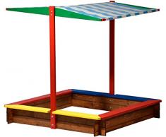 Desconocido 94355 FSC - caja de arena con techo de madera, tamaño XL cuadrado, caja de arena para los niños al aire libre techo solar, de 120 x 120 x 125 cm, de madera FSC, colorido