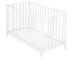 Cuna roba plegable Fold Up, cuna de 60x120 cm, cuna de madera blanca, cuna ajustable en altura a 3 posiciones, ahorra espacio y esta provista de ruedas con frenos.