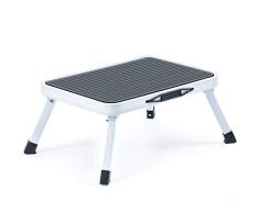 kingrack WKUK2501C - Taburete de Escalera Plegable con Alfombrilla de Goma Antideslizante, Taburete de Cocina de Acero Ligero, soporta hasta 150 kg