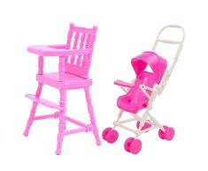 Mishiner 2 Piezas de casa de muñecas Accesorios, Cochecito para muñecas Silla Alta + Cochecito de bebé Carro de casa de muñecas Muebles Accesorios para Barbie niños niñas Regalo