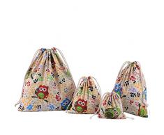 Abaría - 4 unidades bolsa de algodón grande - Bolsa inserto organizador para ropa juguete pañales - Bolsos inserto bebé - Grande 37 x 40 cm, mediano 25x 30 cm, pequeña 19 x 23 cm, mini 14 X 16 cm