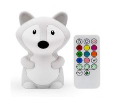 Luz Nocturna Infantil Tekemai,Luz de Noche Bebé, Lámpara de Mesa,lámpara de cabecera silicona,9 colores con control remoto,lámpara LED recargable USB para Dormitorio/Regalo para niños (Zorro)