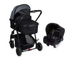 Safety 1st Hello Trio Set Carrito de bebé 3 en 1, Silla de Paseo Convertible en Capazo + Portabebé 0+, Cochecito reversible, reclinable y plegable compacto, burbuja de lluvia y cubrepié, Geometric