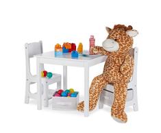 Relaxdays Mobiliario Infantil, Dos sillas y una Mesa, Dos cestas de almacenaje, Muebles para niños, MDF Madera, Blanco