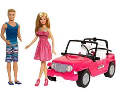 Barbie - Muñeco Ken y muñeca Barbie con su coche de playa, coche muñeca (Mattel CJD12)
