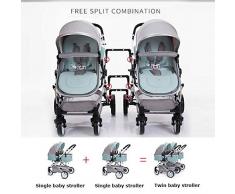 Cochecito gemelos plegable Sillas de paseo gemelar dúo twin color gris Puede Sentarse La Mitad De La Mentira 0-3 años de edad(Máximo cargables de 65Kg de bebé)