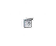 Legrand Plexo LEG69731 - Base de enchufe (2P + T, con tapa protectora, completa, de superficie, 16 A), color gris