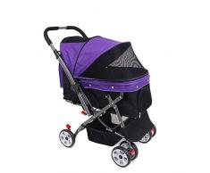 LLYU Carrito para carritos para mascotas con compartimento convertible, asa reversible, cochecito, cochecito, trotar, cuatro ruedas, ruedas giratorias, adecuado para perros pequeños, medianos y grande