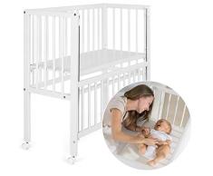 Fillikid - Minicuna de colecho Vario 2 en 1 / Cuna adosada abatible - también para camas con canapé, regulable en altura, con ruedas / 90x40 cm / Madera maciza de haya blanca