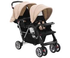 Festnight Carrito Gemelar Silla de Paseo Gemelar Carrito para Dos Bebés Tandem Plegable con Rueda Giratoria Gris Taupe y Negro de Acero