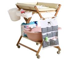ZAQI Cambiador Bebe Comoda Cambiador Bebe Cambiador de Madera Plegable con Ruedas - Estación de bañera Infantil para niños con Almohadilla Impermeable para Espacios pequeños, Amarillo
