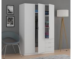 Habitdesign LCX323O - Armario ropero de tres puertas y tres cajones, color Blanco Mate, medidas 180x121x52 cm de fondo