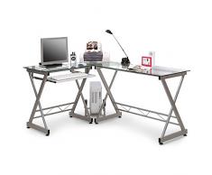 SixBros. Mesa de Ordenador Vidrio/Gris Plateado - CT-3802/45