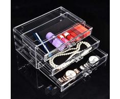 TMISHION Tres Niveles Escritorio de Maquillaje Transparente, Caja de Almacenamiento de cajones y cosméticos