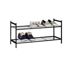 Relaxdays Zapatero Metálico Sandra, 2 Estantes, Organizador Zapatos, 6 Pares, Acero, 33,5 x 69,5 x 26 cm, Negro, Metal