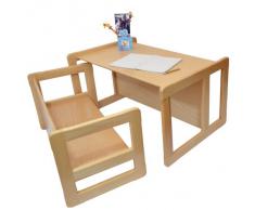 3 en 1 Muebles Multifuncional Para Niños Conjunto De Una Mesa Multifuncional y Un Banco Multifuncional o Para Adultos, Nido de Dos Mesas de Café Multifuncionales, Barniz de Luz Madera Maciza de Haya