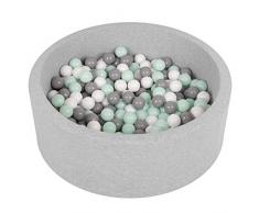 Selonis Blanda Piscina De Espuma 90X30cm/200 Bolas para Bebé Niño Redonda, Gris Clr:Blanco,Gris,Menta