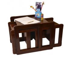 3 en 1 Muebles Multifuncional Para Niños Conjunto De Tres Dos Sillas Multifuncionales o Mesa Pequeña y Una Silla o Gran Mesa Multifuncional o Para Adultos, Nido de Madera De Haya Oscuro Tres Mesas De Café Multifuncionales