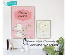 Lamina Personalizable con Nombre, Fecha, Lugar Nacimiento... | Ideal para Habitación del Bebé | Diseño Único Firmado "Lunadei" | Cartulina de alta calidad | Modelo "Alberto" | Disponible Formato A5/A4
