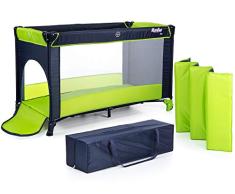 Moolino Fun - Cuna de viaje, 125 x 70 cm, plegable, con bolsa de transporte y apertura lateral, desde el nacimiento hasta los 15 kg, multicolor verde verde