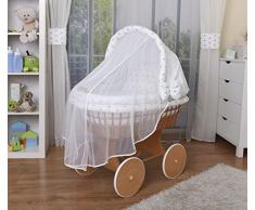 WALDIN Cuna Moisés, carretilla portabebés XXL, 44 colores a elegir,Madera/ruedas lacado,color textil blanco/estrellas-gris