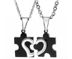 Stayoung Jewellery De Moda Parejas Acero Inoxidable Rompecabezas de Amor y Corazón Colgante Collar, Color Negro