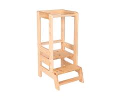 MEOWBABY Torre de Aprendizaje Montessori Ayudante de Cocina Para Niños Taburete de Madera Taburete Asistente de Cocina Estantes Ajustables Natural