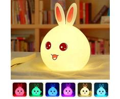 Luz Nocturna Infantil Recargable LED Mesilla de Noche Lámpara de Silicona y Portátil con Luces de Colores para Bebé Niños Niñas, Dormitorio y Guardería Decoración Rosa