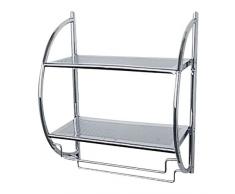 Wenko 15173100 Exclusiv - Estantería de pared con 2 estantes y 2 toalleros móviles, cromo (45,5 x 54,5 x 25 cm)