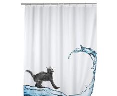 WENKO Cortina de ducha Gato - antibacterial, lavable, PoliÃ©ster, 180 x 200 cm, Multicolor