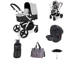 Star Ibaby Neo 3 - Cochecito de Bebé, modelo con silla homologada hasta 22 kg - Incluye Saco , Bolso cambiador y Sombrilla, Color Gris/Negro