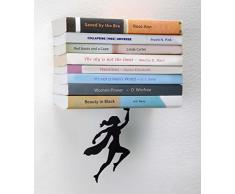 Artori Design | Wondershelf| Estante metálico flotante de superheroína en color negro | Estante para libros original | Regalo para geeks | Regalo ideal para lectores | Apilador de libros original | Regalo ideal para mujeres